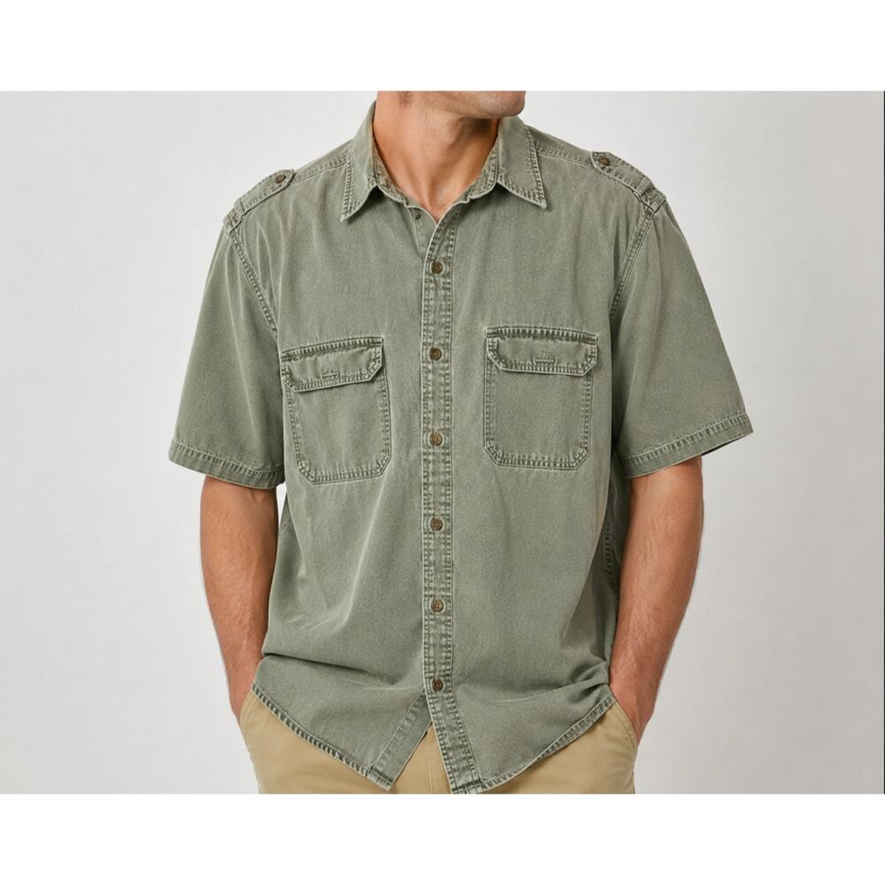 Faded Glory Green Utility Button Down Shirt Mens XL Gorp Core Outdoor Workwear